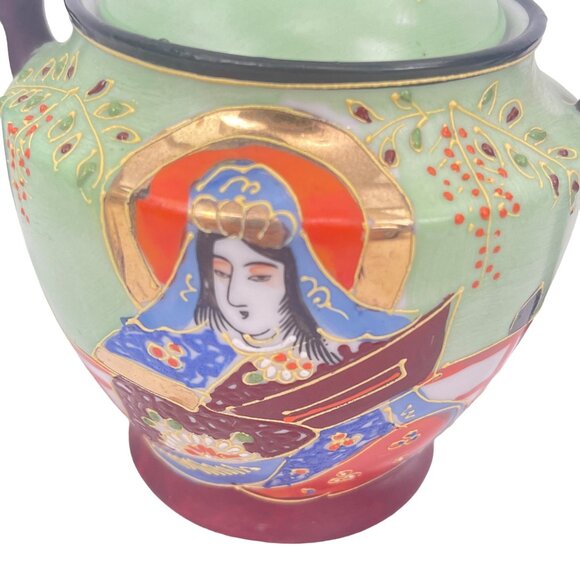Vintage Satsuma Hand Painted Japanese Immortals Sugar Bowl with Handles and Lid - Picture 11 of 11